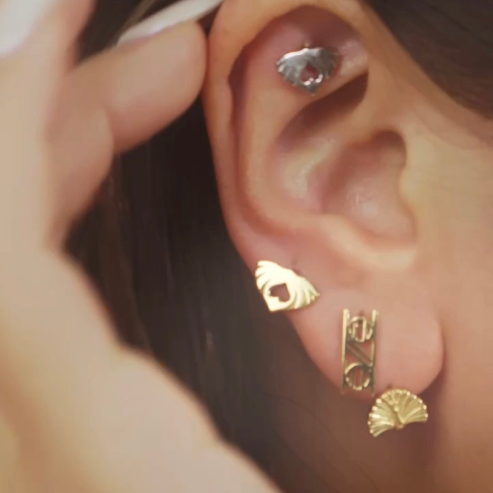 Emblem motif earrings with wings
